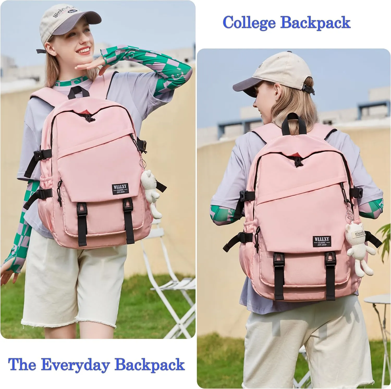 College Laptop Backpack for Men Women 15.6 Elementary Middle High School Book Bag For Teens Girls Boys Anti Theft Travel Backpacks Waterproof Casual Daypack Large Student BookbagsPink-M