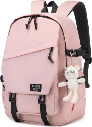 College Laptop Backpack for Men Women 15.6 Elementary Middle High School Book Bag For Teens Girls Boys Anti Theft Travel Backpacks Waterproof Casual Daypack Large Student BookbagsPink-M