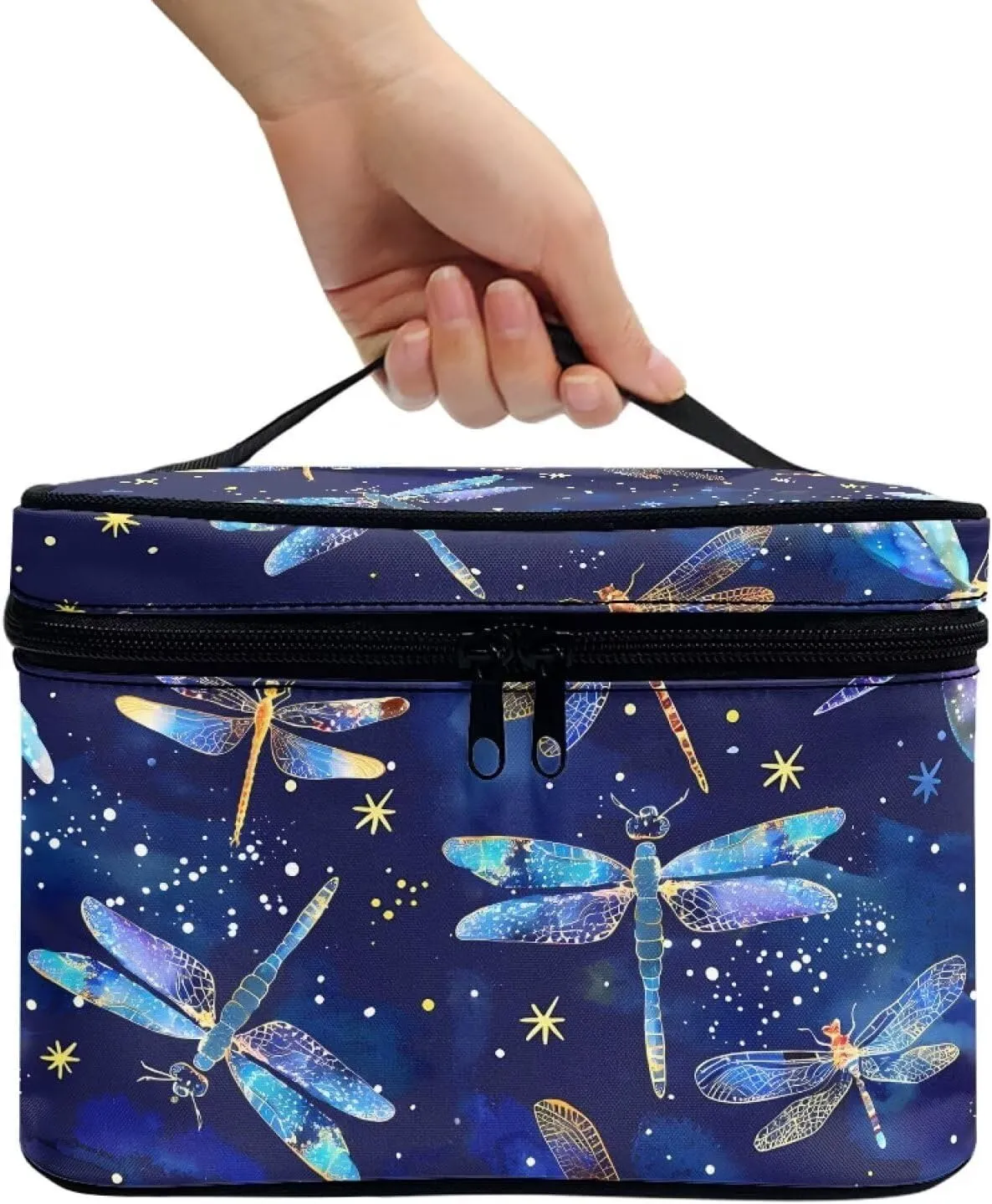 Comestic Bag for Women Blue Dragonfly Printed Makeup Brush Bag Exquisite Portable Travel Case for Toiletries Skin-Care Products with Versatile Uses