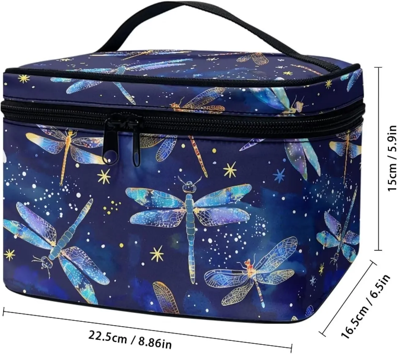 Comestic Bag for Women Blue Dragonfly Printed Makeup Brush Bag Exquisite Portable Travel Case for Toiletries Skin-Care Products with Versatile Uses