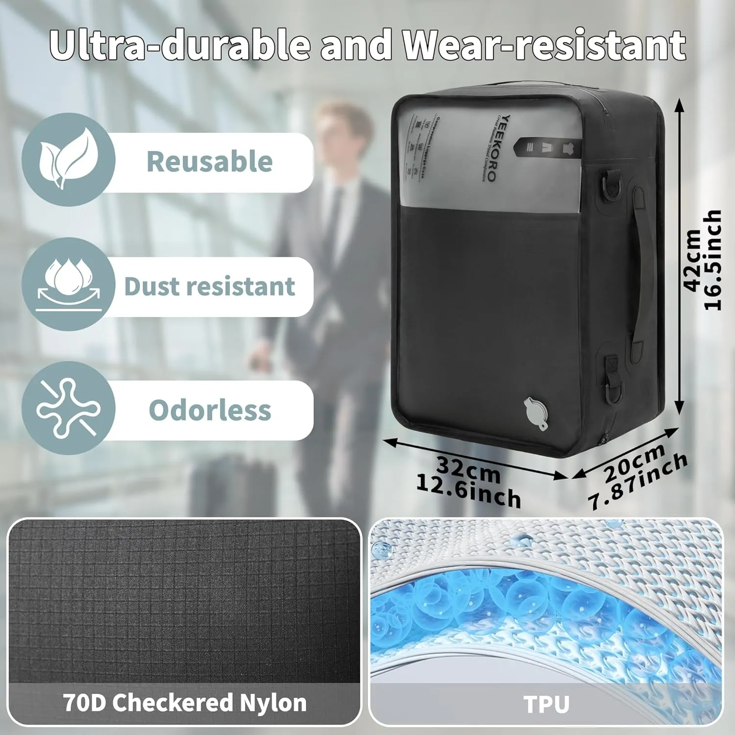 Compression Packing Cubes for Travel, Vacuum Bags for Business Trip, Professional IP67 Reusable Packing Cubes for 20 inch Suitcases, Organizer Bags for Luggage for Women & Men(1 PACK, No Pump)