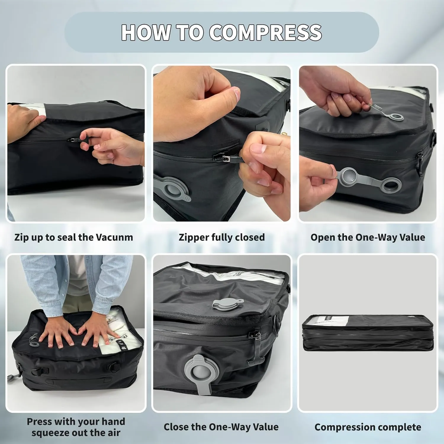 Compression Packing Cubes for Travel, Vacuum Bags for Business Trip, Professional IP67 Reusable Packing Cubes for 20 inch Suitcases, Organizer Bags for Luggage for Women & Men(1 PACK, No Pump)