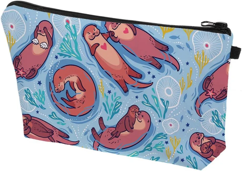 Cosmetic Pouch for Women, Waterproof Makeup Bags Roomy Toiletry Pouch Portable Washing Bag Adorable Travel Accessories Gifts (Otter 2350)