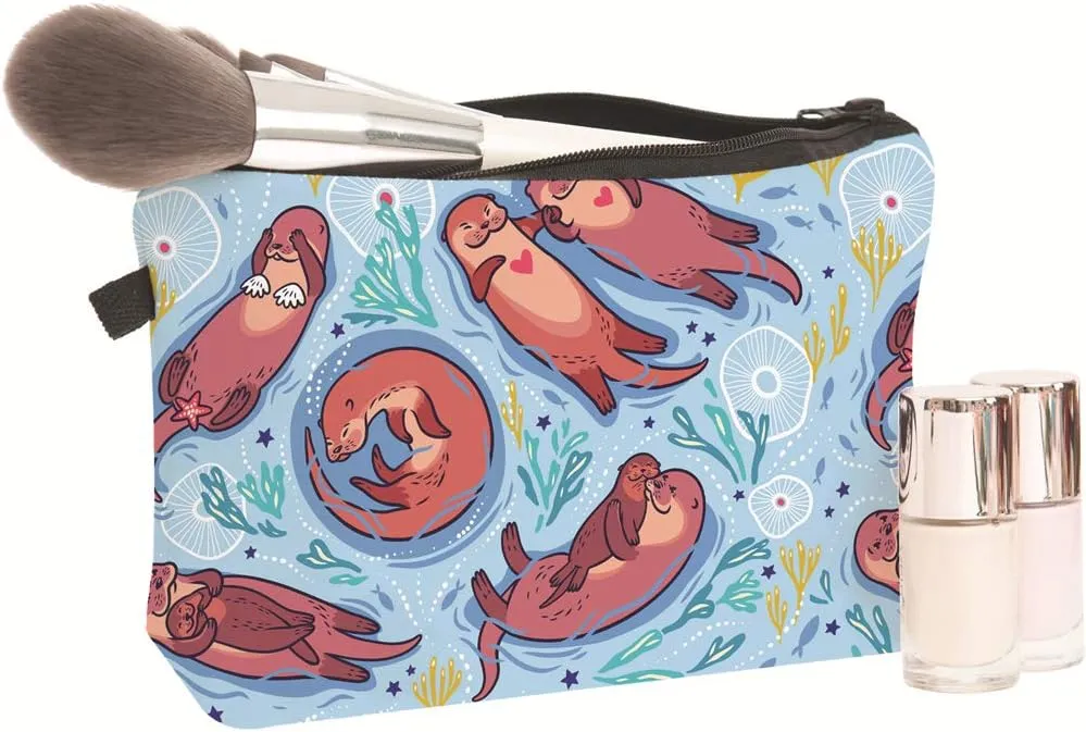 Cosmetic Pouch for Women, Waterproof Makeup Bags Roomy Toiletry Pouch Portable Washing Bag Adorable Travel Accessories Gifts (Otter 2350)