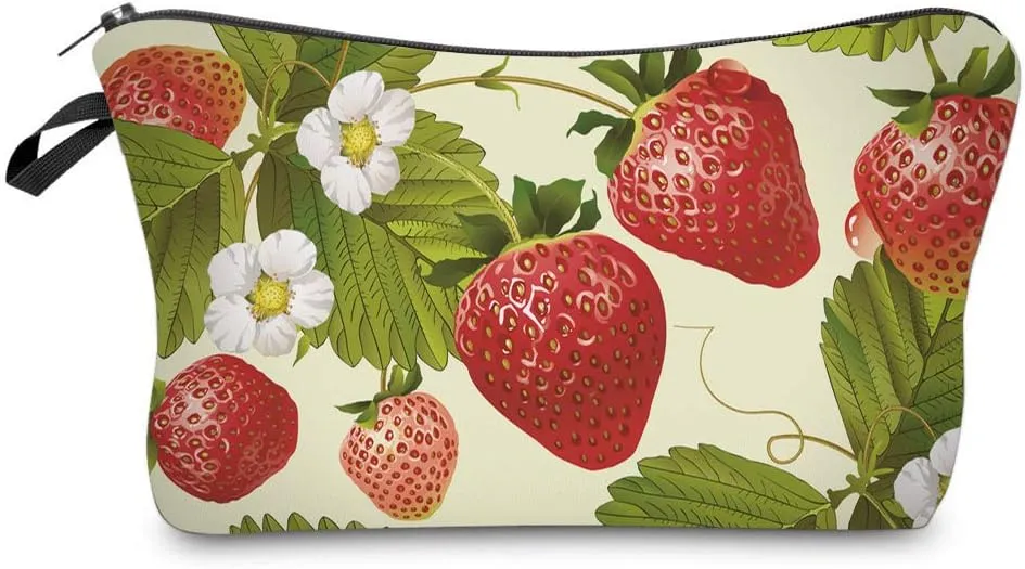 Cosmetic Pouch for Women, Waterproof Makeup Bags Roomy Toiletry Pouch Portable Washing Bag Adorable Travel Accessories Gifts (StrawbeGerrity)