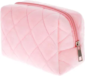 Cosmetics Bag, Small Fluffy Makeup Bag, Pink Y2K Checkered Cosmetic Travel Bags for Women, Cute Trendy Skincare Bags for Toiletry and Makeup Storage, Compact Make Up Travel Bag Toiletry Bags