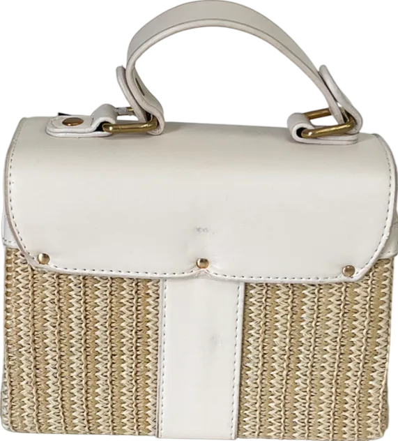 Cream JF Turn-lock Straw & Faux-leather Top Handle Bag