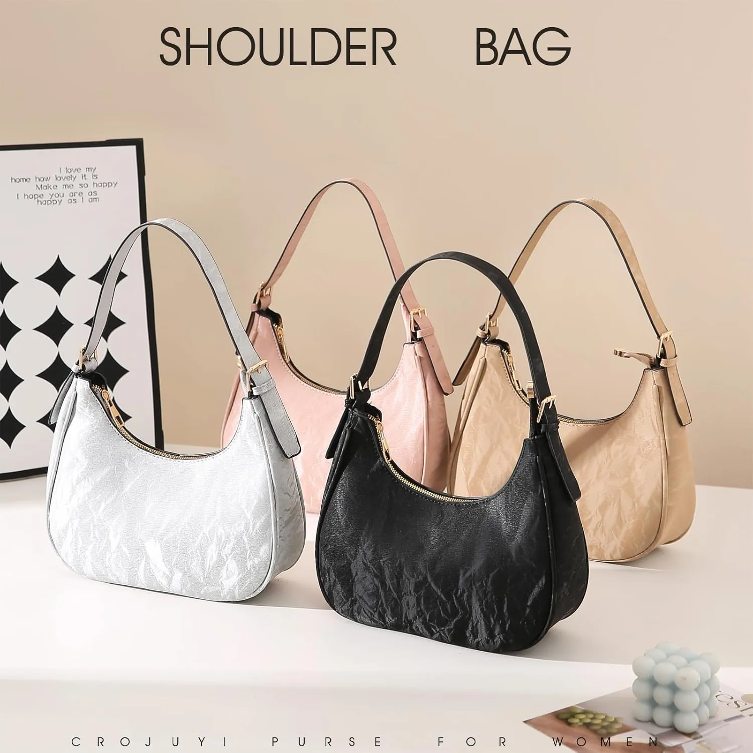 CROJUYI Small Crescent Shoulder Bags Purses for Women Retro Classic Clutch Hobo Tote Purse and Handbag Cute Crossbody Bags