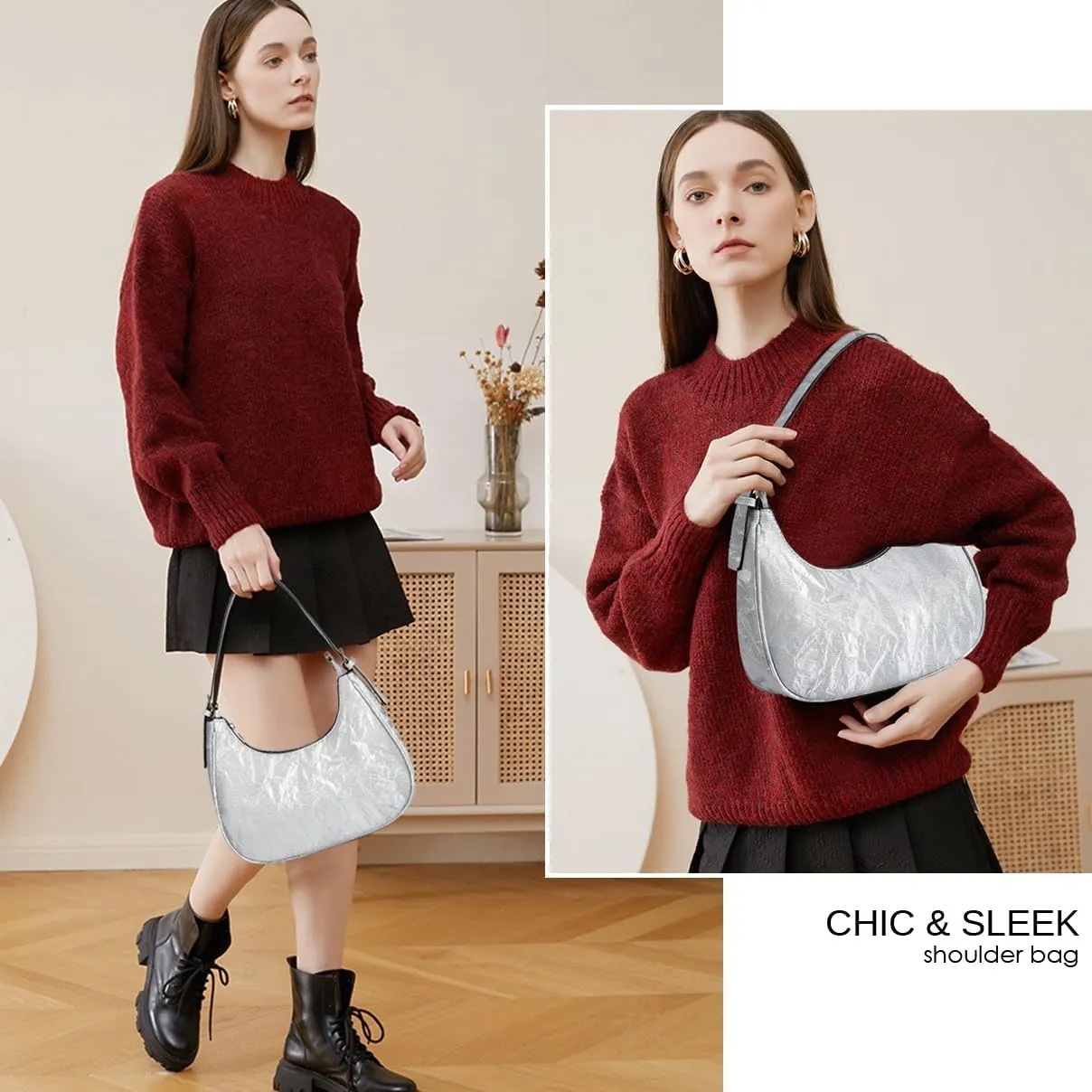 CROJUYI Small Crescent Shoulder Bags Purses for Women Retro Classic Clutch Hobo Tote Purse and Handbag Cute Crossbody Bags