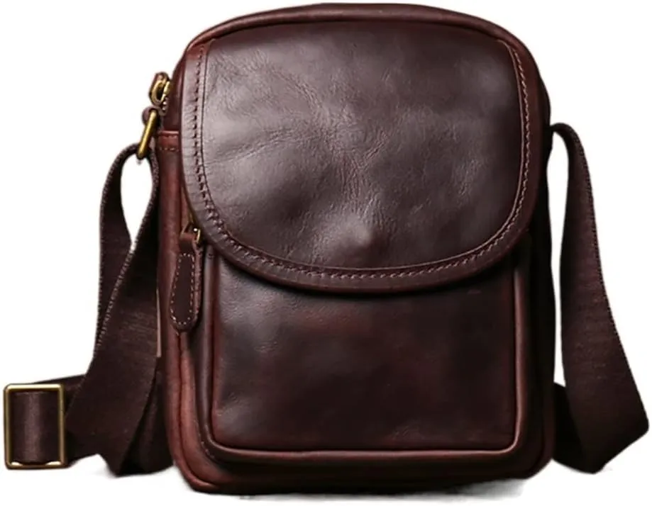 Crossbody Bag Genuine Leather Men's Shoulder Brown Casual Classic Messenger Man Small Bags 7.9 Inch