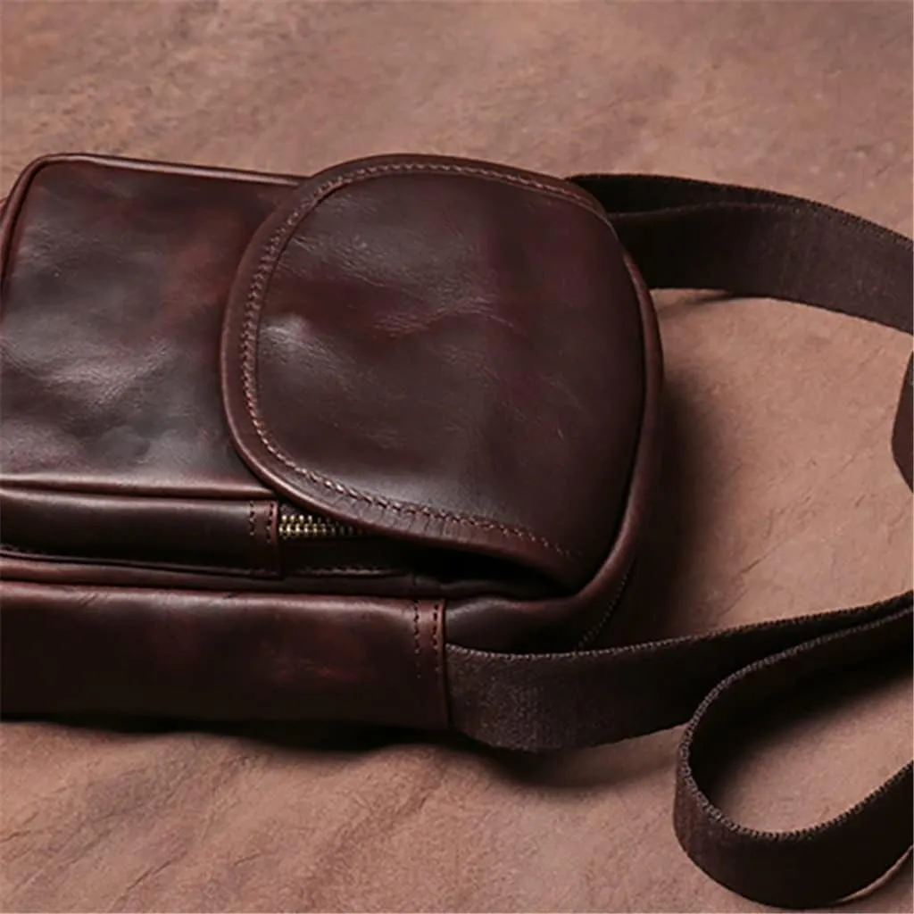 Crossbody Bag Genuine Leather Men's Shoulder Brown Casual Classic Messenger Man Small Bags 7.9 Inch