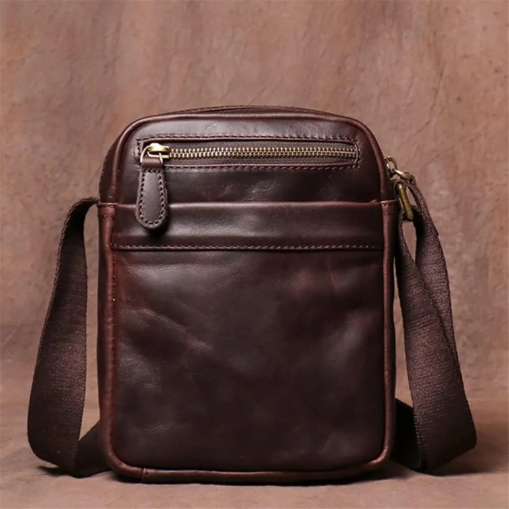 Crossbody Bag Genuine Leather Men's Shoulder Brown Casual Classic Messenger Man Small Bags 7.9 Inch