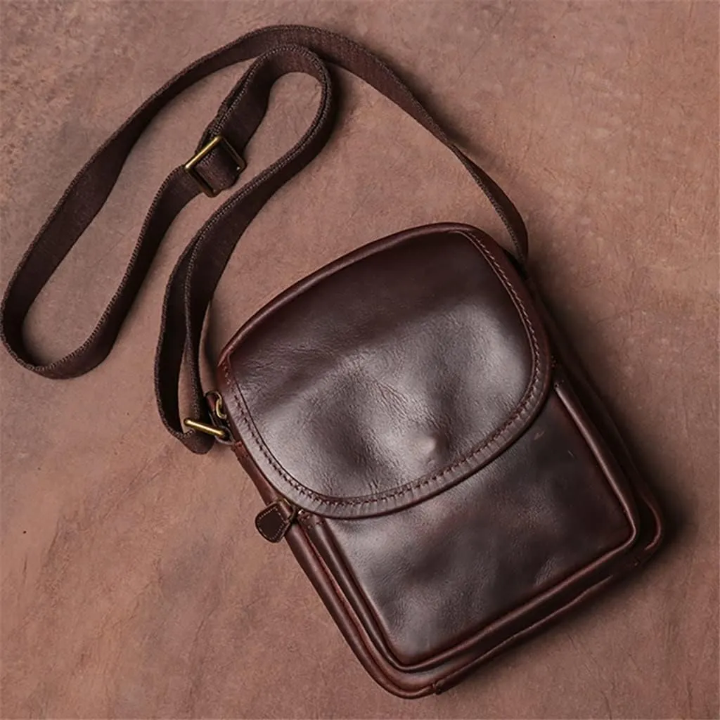 Crossbody Bag Genuine Leather Men's Shoulder Brown Casual Classic Messenger Man Small Bags 7.9 Inch