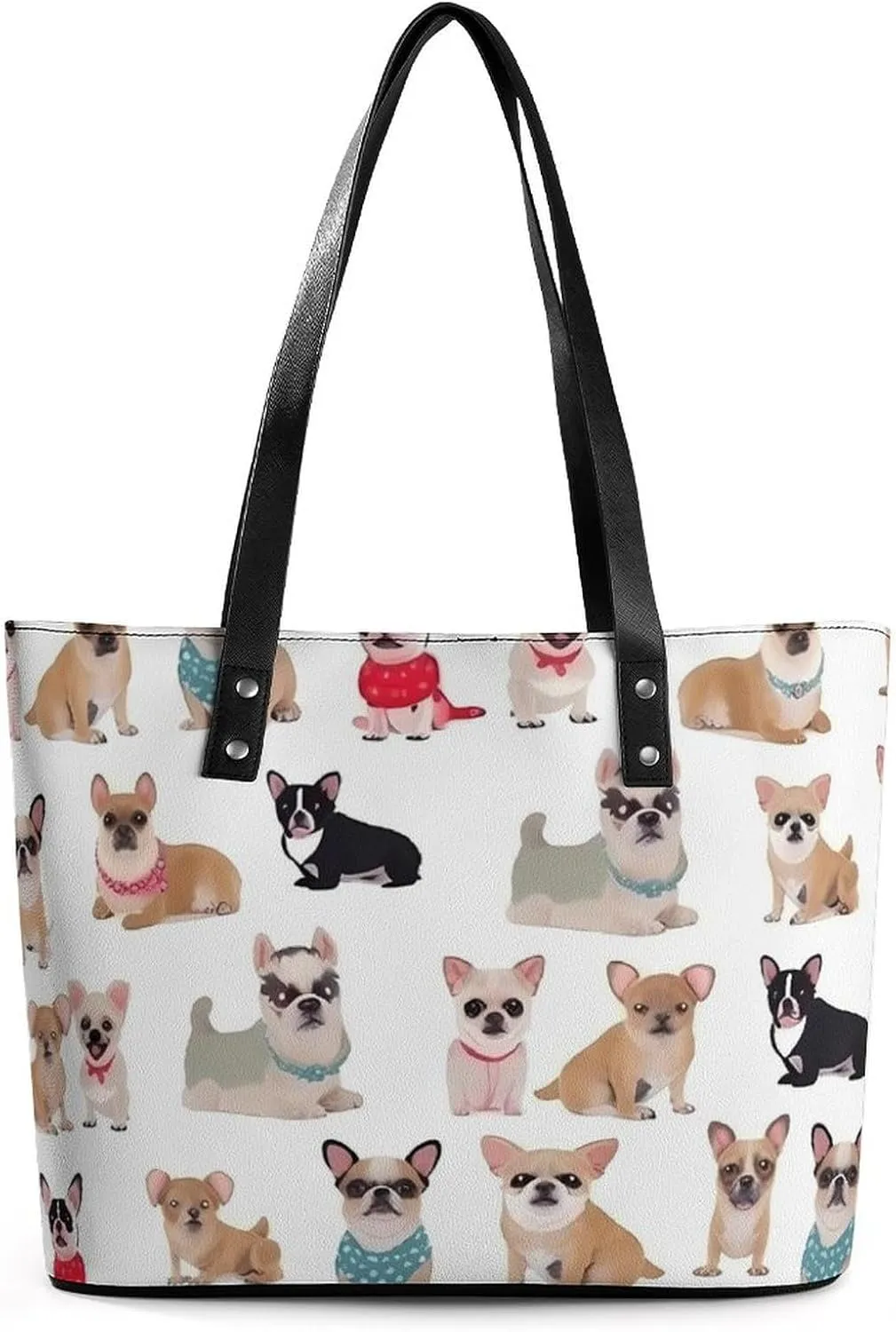 Cute Chihuahua Pug Pattern Leather Lady's Handbag Crossbody Purse for Women Ladies Soft Shoulder Bag Medium Roomy Handbag Fashion Tote Top Handle Satchel