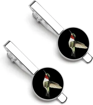 Cute Hummingbird Men's Tie Clips Classic Silver Tack Pins Shirt Cufflinks Suit Accessories for Business Wedding Anniversary