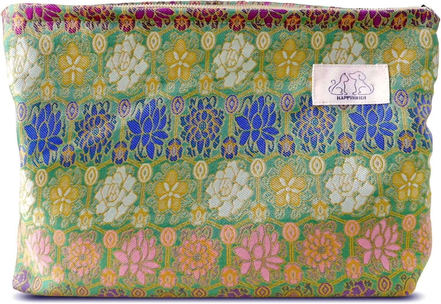 Cute Pouch Makeup Bag Cosmetic Toiletry Travel, Tote Purse Organizer, Machine Washable, Compact and Large Capacity, Bohemian Lotus Floral