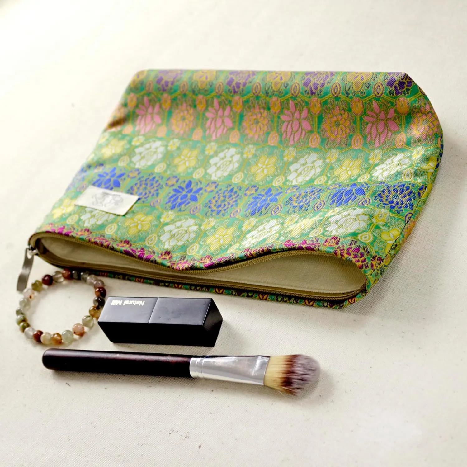 Cute Pouch Makeup Bag Cosmetic Toiletry Travel, Tote Purse Organizer, Machine Washable, Compact and Large Capacity, Bohemian Lotus Floral