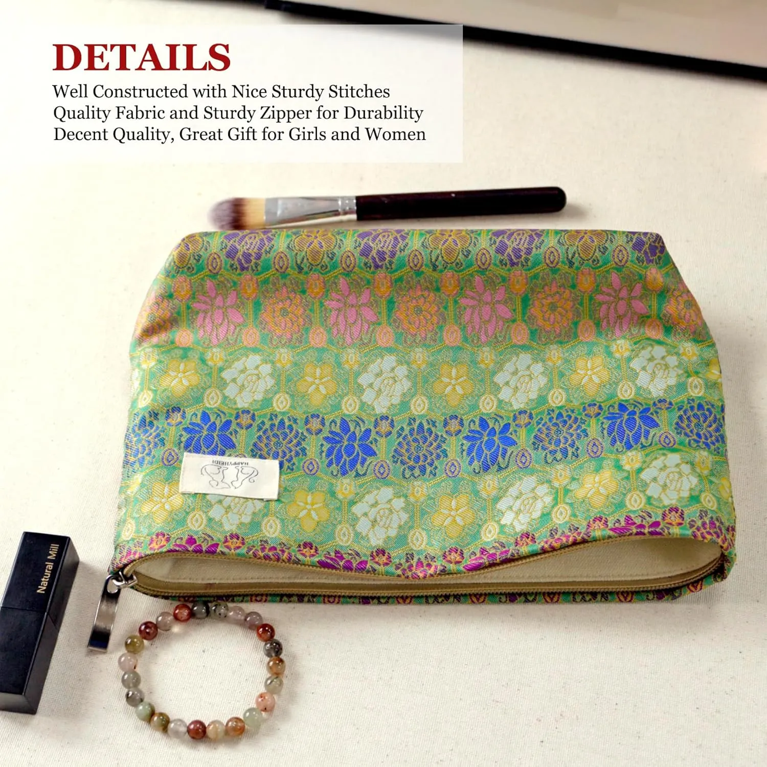 Cute Pouch Makeup Bag Cosmetic Toiletry Travel, Tote Purse Organizer, Machine Washable, Compact and Large Capacity, Bohemian Lotus Floral
