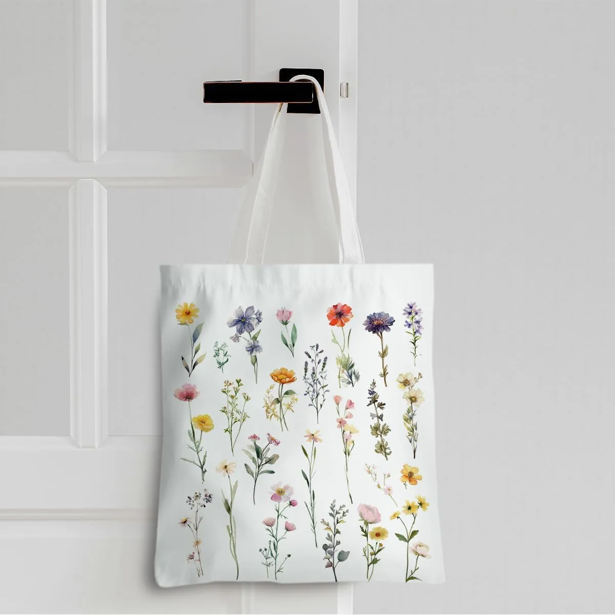 Cute Tote Bag for Women Watercolor Flower Gifts Botanical Floral Strawberry Reusable Grocery Bags Cat Lover Gifts