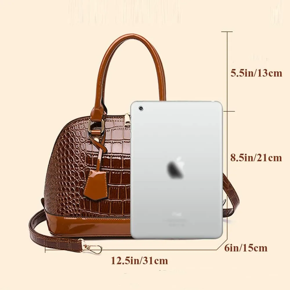 Dayfine Classic Dome Satchel Bags for Women Crocodile Pattern Faux Leather Crossbody Bags Top Handle Handbags Zipper Purse