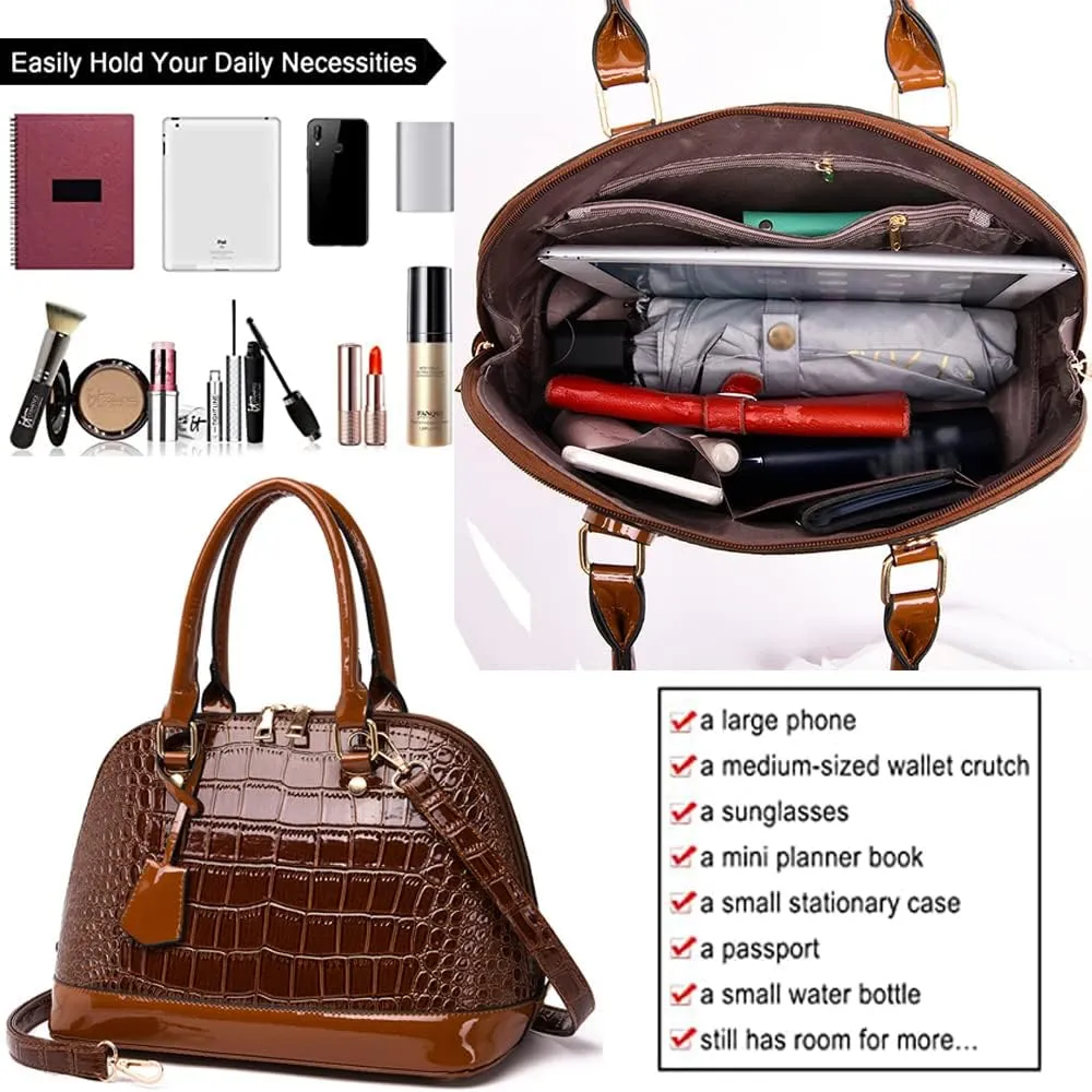 Dayfine Classic Dome Satchel Bags for Women Crocodile Pattern Faux Leather Crossbody Bags Top Handle Handbags Zipper Purse