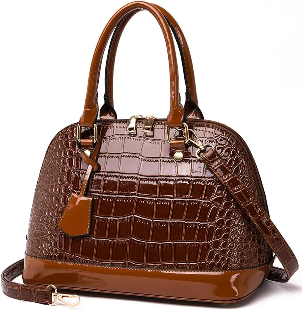 Dayfine Classic Dome Satchel Bags for Women Crocodile Pattern Faux Leather Crossbody Bags Top Handle Handbags Zipper Purse