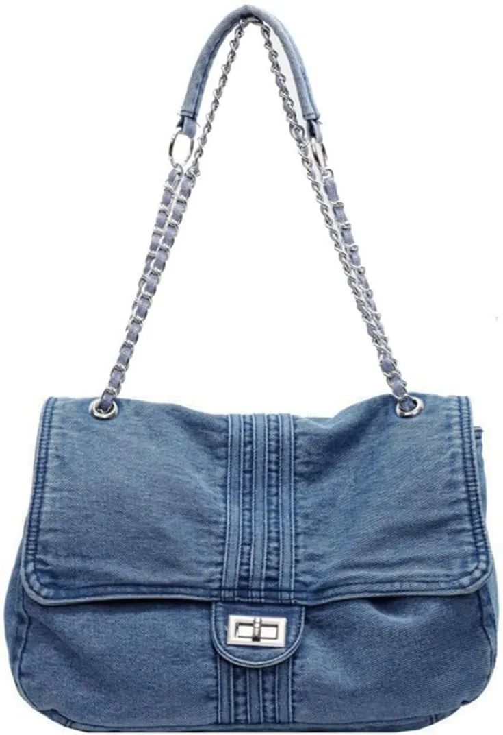 Denim Purse for Women Jean Purses Tote Bag for Womens Handbags Work Bags Jean Shoulder Bag Trendy Crossbody Bags