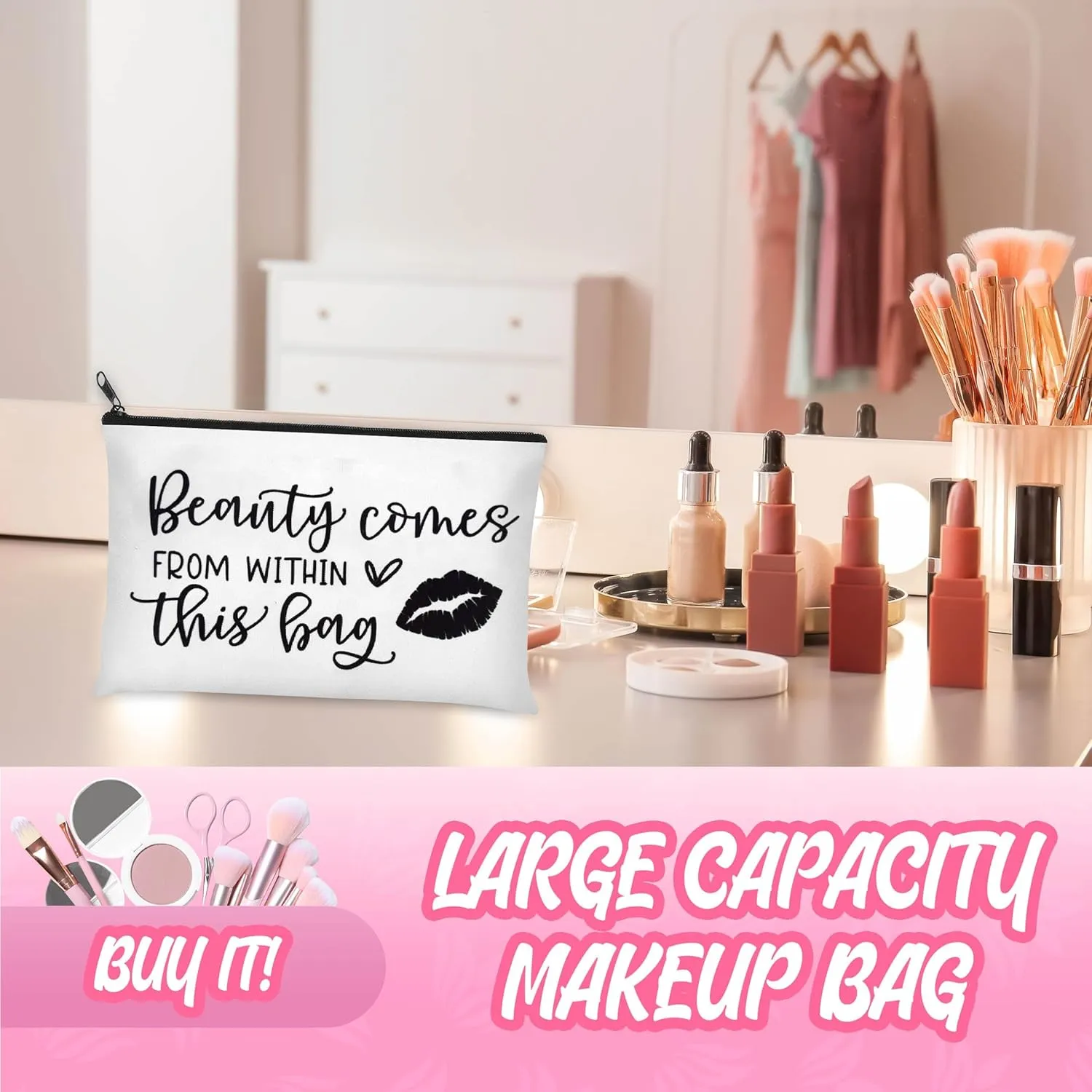 Denylo pro 24 Pieces Makeup Bags Bulk Cosmetic Bags Printed Roomy Toiletry Bag Beauty Bag Organizer Pouches with Zipper Makeup Accessories for Women Girls Teacher Birthday Friendship Gifts