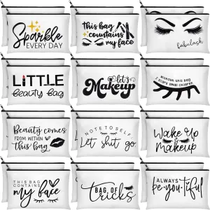 Denylo pro 24 Pieces Makeup Bags Bulk Cosmetic Bags Printed Roomy Toiletry Bag Beauty Bag Organizer Pouches with Zipper Makeup Accessories for Women Girls Teacher Birthday Friendship Gifts