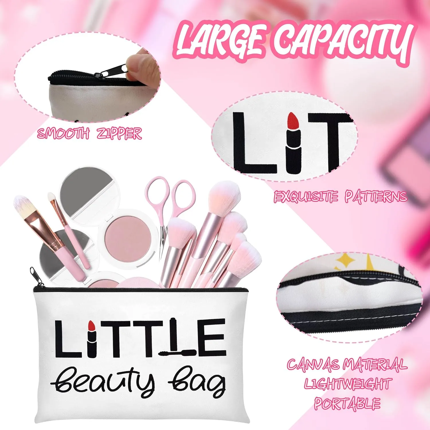 Denylo pro 24 Pieces Makeup Bags Bulk Cosmetic Bags Printed Roomy Toiletry Bag Beauty Bag Organizer Pouches with Zipper Makeup Accessories for Women Girls Teacher Birthday Friendship Gifts