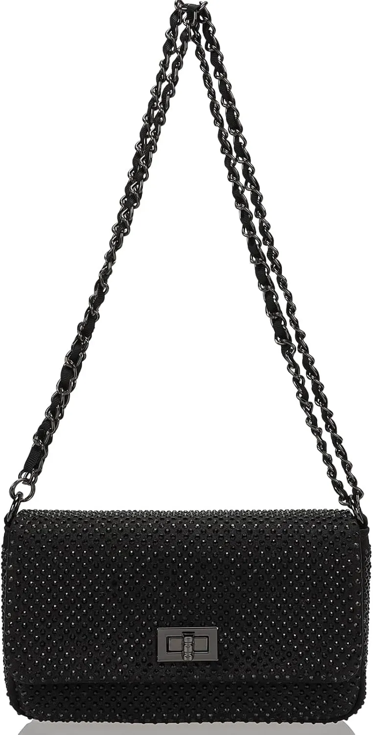 Dexmay Classic Flap Crystal Bag Small Evening Clutch Handbag Party Rhinestone Purse