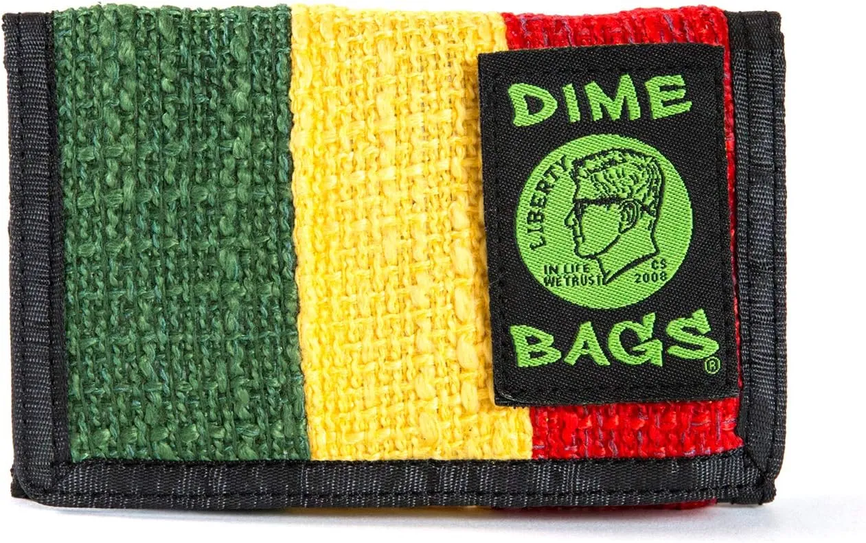 DIME BAGS Trifold Hempster Wallet - Classic Trifold Design w/Exterior and Interchangable Label (Rasta)