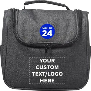 DISCOUNT PROMOS Custom Road Trip Heathered Toiletry Bags Set of 24, Personalized Bulk Pack - Versatile, Bring Everywhere You Go, Perfect for Travelling or Even at Home - Black - 10"X9"X4.75"