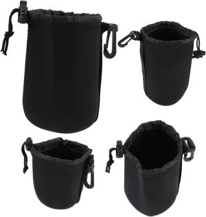 DOITOOL Camera Lens Pouch 4-piece Set Waterproof Neoprene Case Hooks for Outdoor Shooting