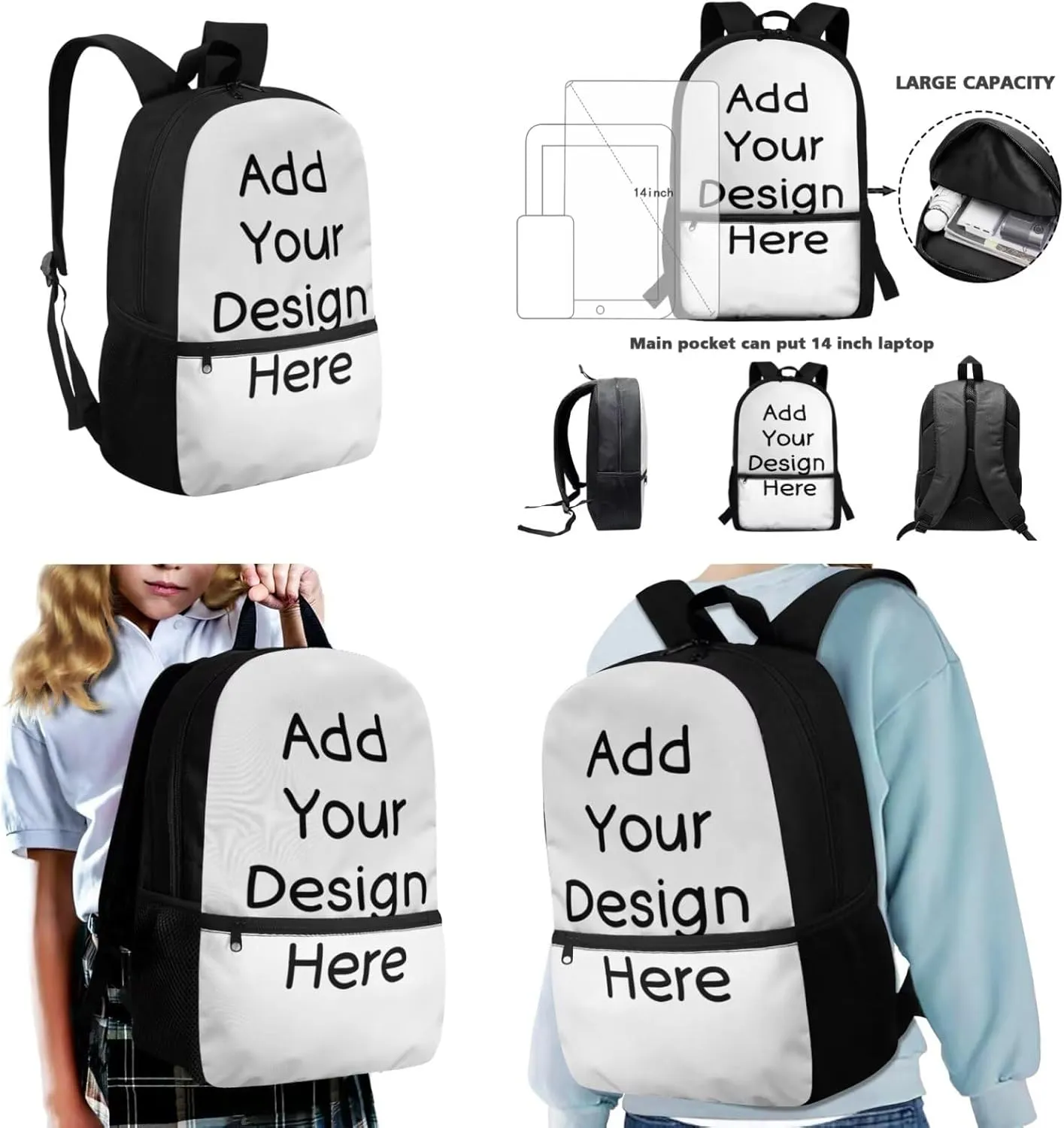 Dolyues Custom Backpack for Boys with Lunch Box Personality 17-inch School Bag Set, Ideal Backpack for Kids Ages 10-12, Practical Kids Bookbag