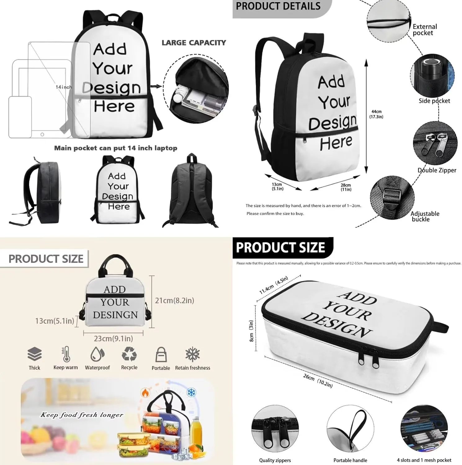 Dolyues Custom Backpack for Boys with Lunch Box Personality 17-inch School Bag Set, Ideal Backpack for Kids Ages 10-12, Practical Kids Bookbag