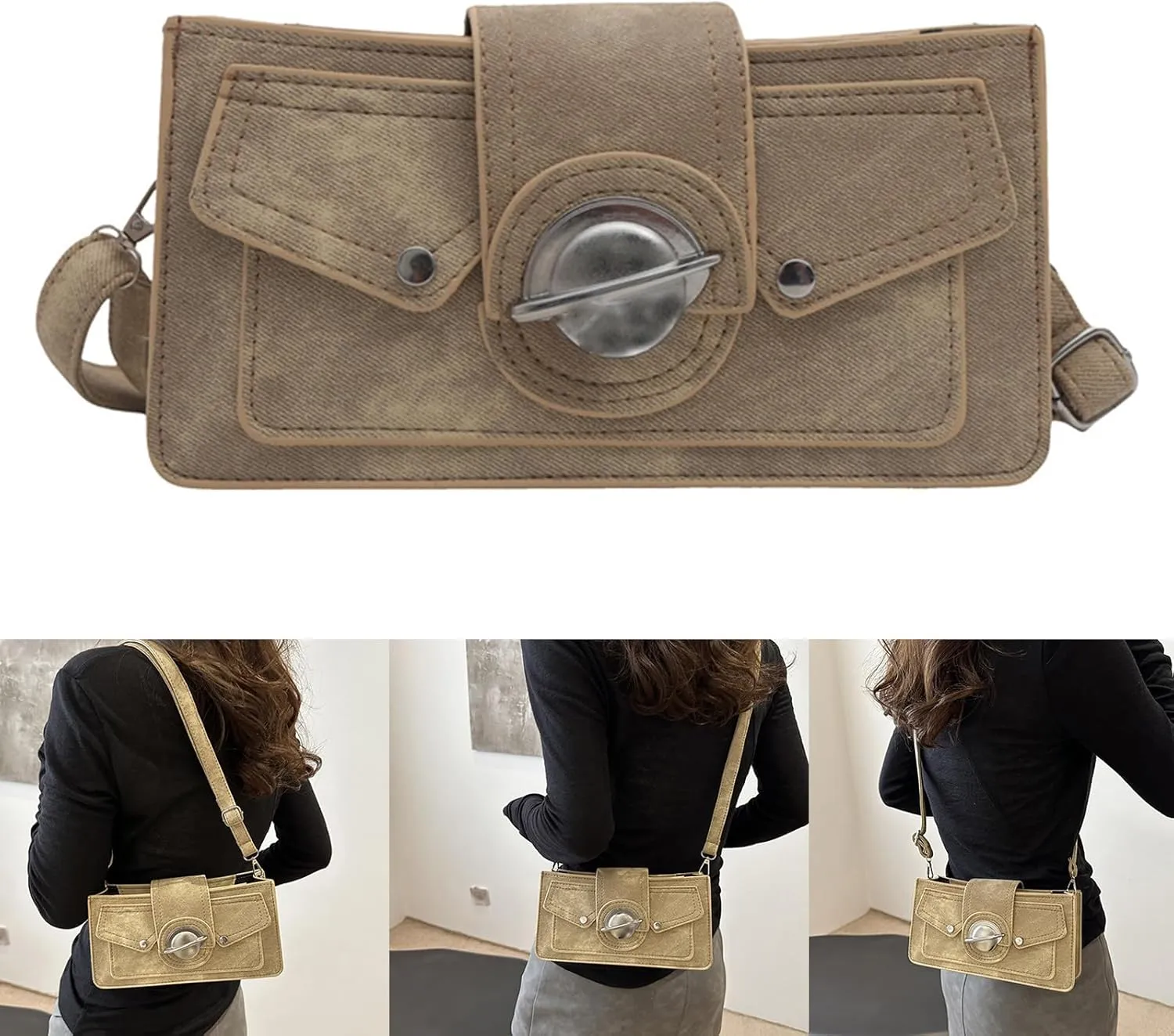 Elegant Shoulder Bag PU Leather Crossbody Purse Versatile Black Handbag Evening Bags Satchel for Women and Girls