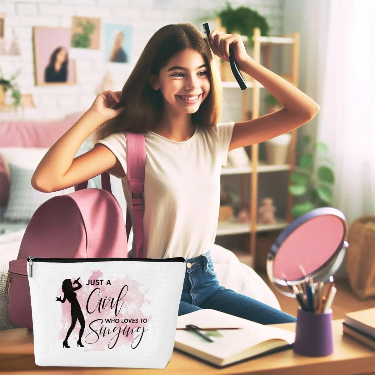ENGVZ Singing Makeup Bag with Built-in Microphone Holder | Elegant Vocalist Cosmetic Case - Water Resistance, Perfect for Karaoke, Auditions and Music Events (Singer's Professional Makeup Kit)