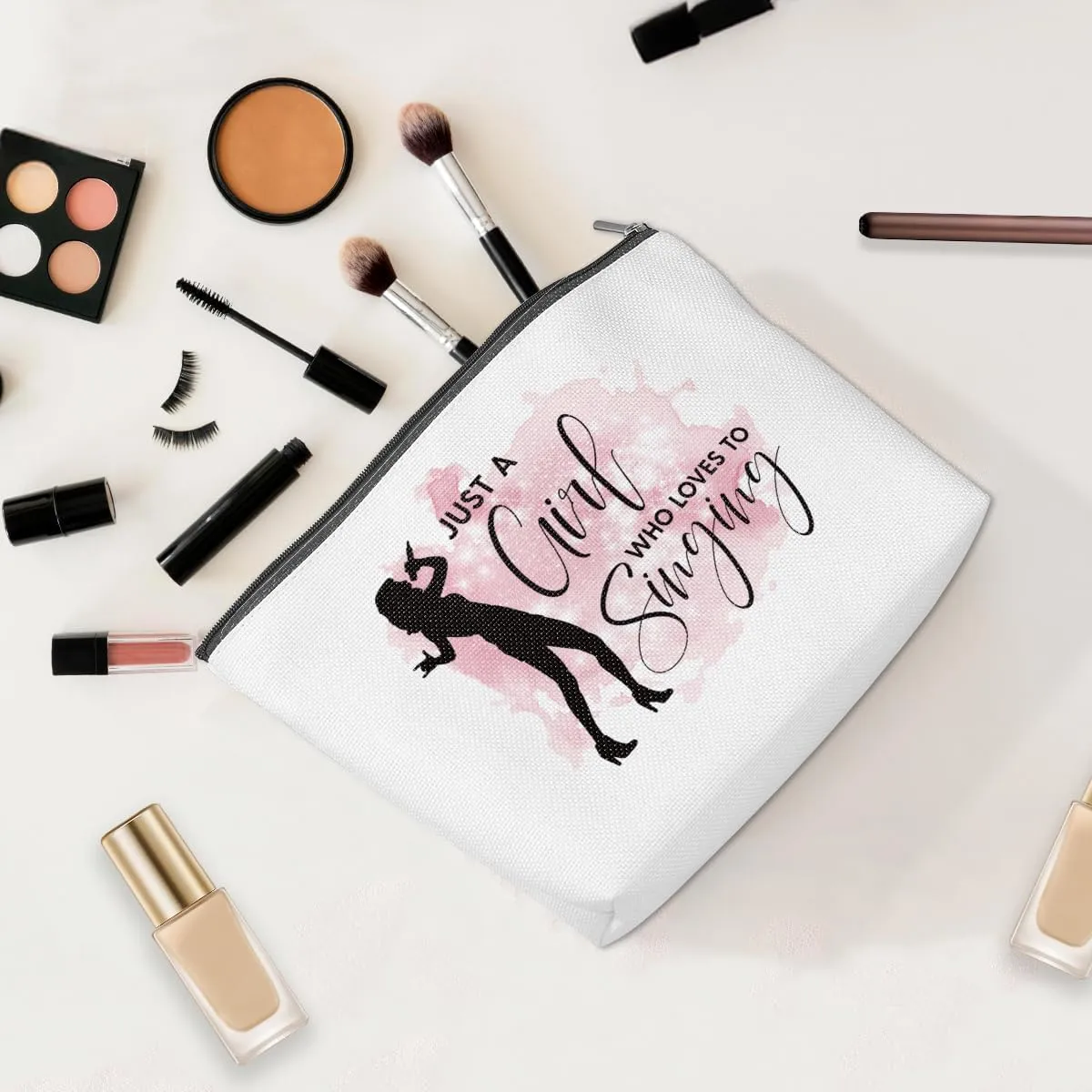 ENGVZ Singing Makeup Bag with Built-in Microphone Holder | Elegant Vocalist Cosmetic Case - Water Resistance, Perfect for Karaoke, Auditions and Music Events (Singer's Professional Makeup Kit)