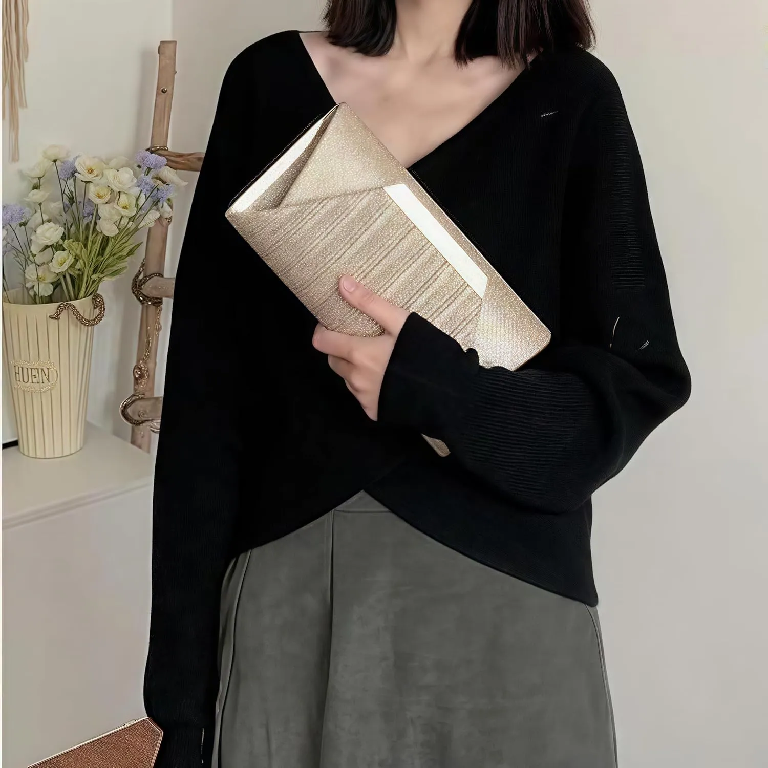 Envelope Clutch Purses for Women, Shining Evening Shoulder Bags Glitter Crossbody Handbag for Wedding Party Prom