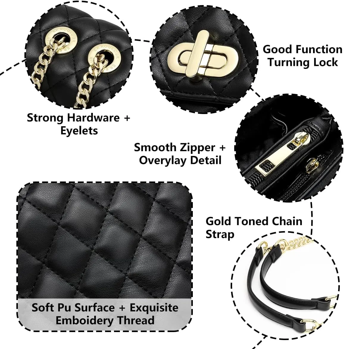 ER.Roulour Quilted Crossbody Bags for Women, Trendy Roomy Shoulder Handbags with Flap Gold Hardware Chain Purses Shoulder Bag