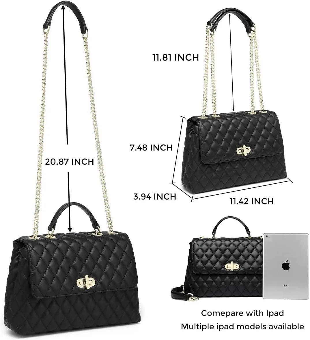 ER.Roulour Quilted Crossbody Bags for Women, Trendy Roomy Shoulder Handbags with Flap Gold Hardware Chain Purses Shoulder Bag