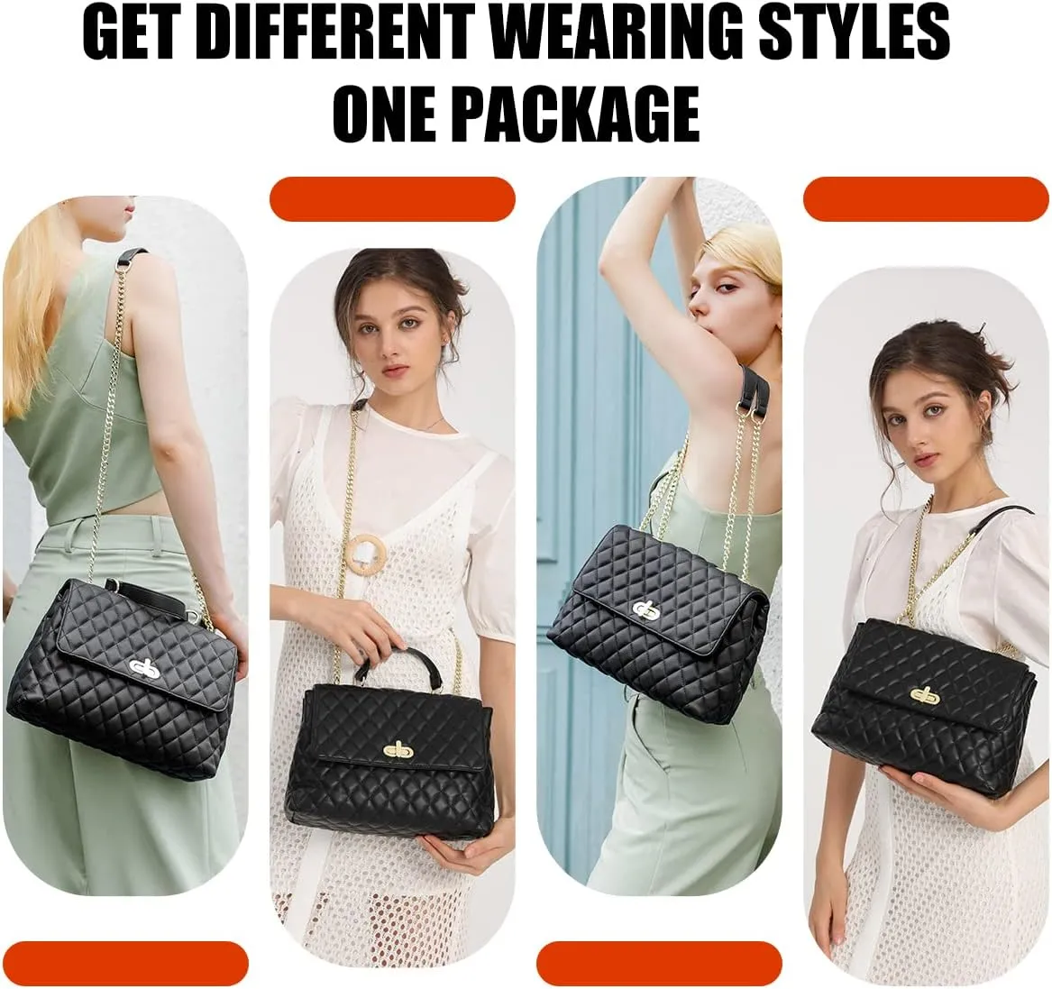 ER.Roulour Quilted Crossbody Bags for Women, Trendy Roomy Shoulder Handbags with Flap Gold Hardware Chain Purses Shoulder Bag