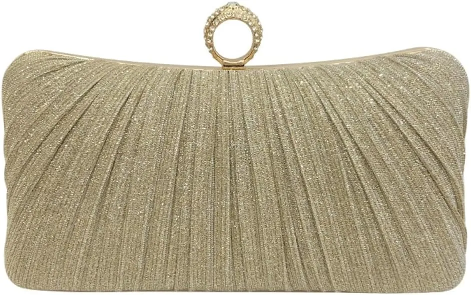 Evening Party Bags for Women Summer Wedding Clutch Purses Pleated Handbag with Rhinestone Ring for Formal Occasion