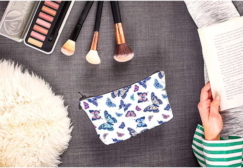 Evergoo 2 Pieces Funny Cosmetic Pouch for Women, Allover Printed Small Zipper Pouches Adorable Makeup Bags Roomy Toiletry Pouch Travel Accessories Organizer Gifts-Bee & Butterfly
