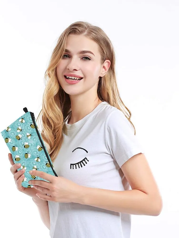 Evergoo 2 Pieces Funny Cosmetic Pouch for Women, Allover Printed Small Zipper Pouches Adorable Makeup Bags Roomy Toiletry Pouch Travel Accessories Organizer Gifts-Bee & Butterfly