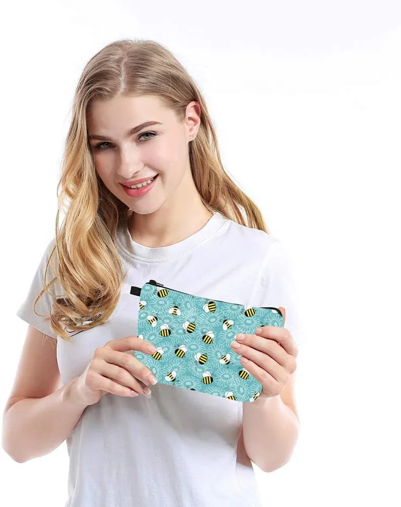 Evergoo 2 Pieces Funny Cosmetic Pouch for Women, Allover Printed Small Zipper Pouches Adorable Makeup Bags Roomy Toiletry Pouch Travel Accessories Organizer Gifts-Bee & Butterfly