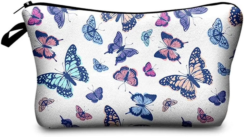 Evergoo 2 Pieces Funny Cosmetic Pouch for Women, Allover Printed Small Zipper Pouches Adorable Makeup Bags Roomy Toiletry Pouch Travel Accessories Organizer Gifts-Bee & Butterfly