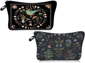 Evergoo 2 Pieces Funny Cosmetic Pouch for Women, Allover Printed Small Zipper Pouches Adorable Makeup Bags Roomy Toiletry Pouch Travel Accessories Organizer Gifts-Phase of the moon