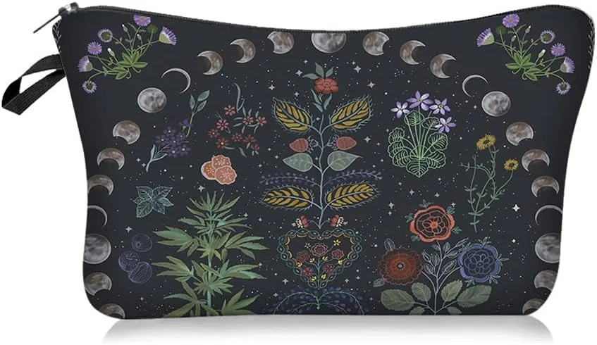 Evergoo 2 Pieces Funny Cosmetic Pouch for Women, Allover Printed Small Zipper Pouches Adorable Makeup Bags Roomy Toiletry Pouch Travel Accessories Organizer Gifts-Phase of the moon